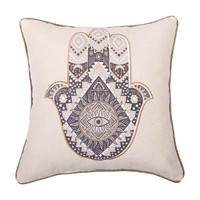 Hand Embroidered Printed Decorative Square Pillow, 18 in x 18 In