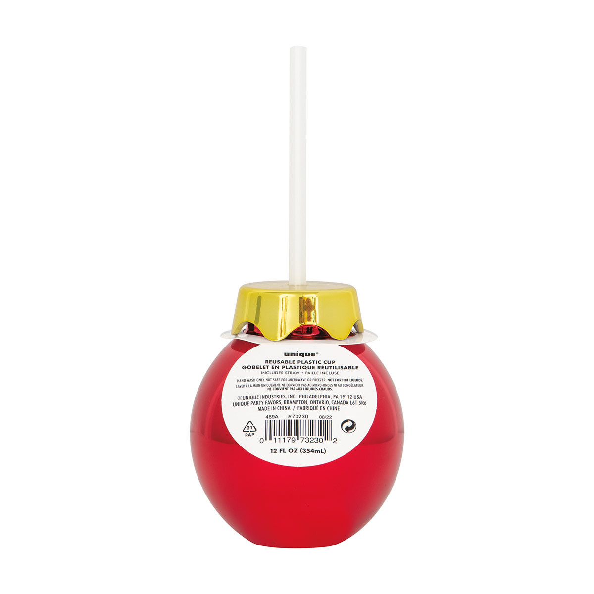 Christmas Ornament Plastic Cup with Straw, 12oz