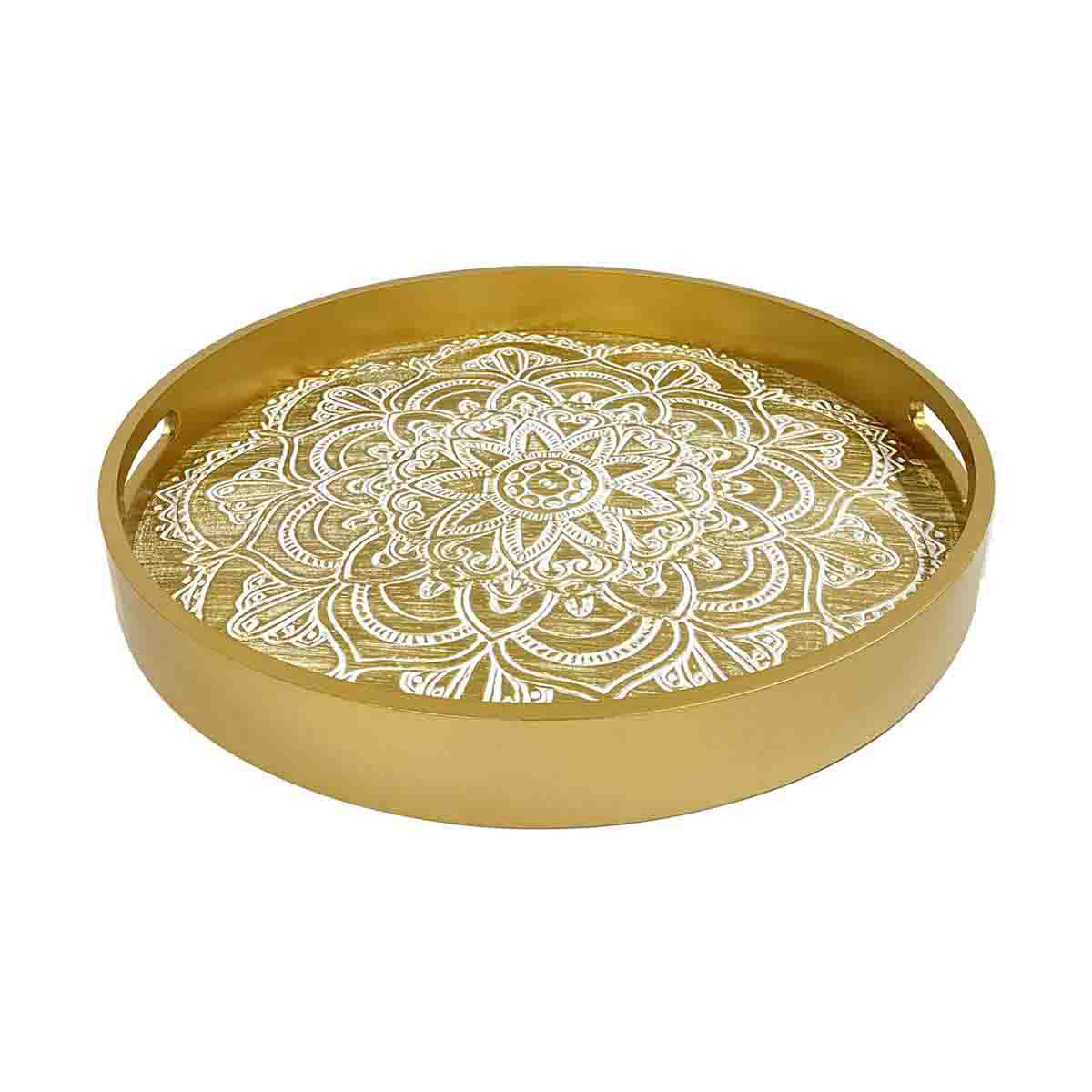 Mandala Inscribed Wooden Serving Tray