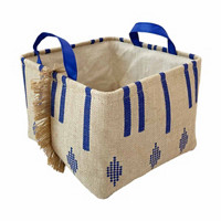 Printed Burlap Fabric Storage Basket, Rectangular, Medium