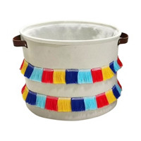 Fabric Basket with Tassels, Round, Large
