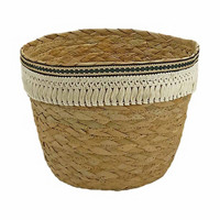 Straw Basket with Tassels, Round, Small