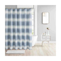 Blue & White Striped Oxford Fabric Shower Curtain Set with 12 C-Rings