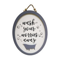 'Wash Your Worries' Oval Wall Sign, Gray