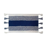Rectangular Cotton Striped Bath Rug with Tassel, Blue, 18 in x 28 in
