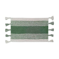 Rectangular Cotton Striped Bath Rug with Tassel, Green, 18 in x 28 in