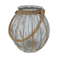 Decorative Ribbed Glass Lantern with Rope Handle