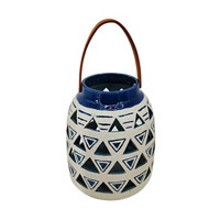 Embossed Ceramic Lantern with Leather Handle