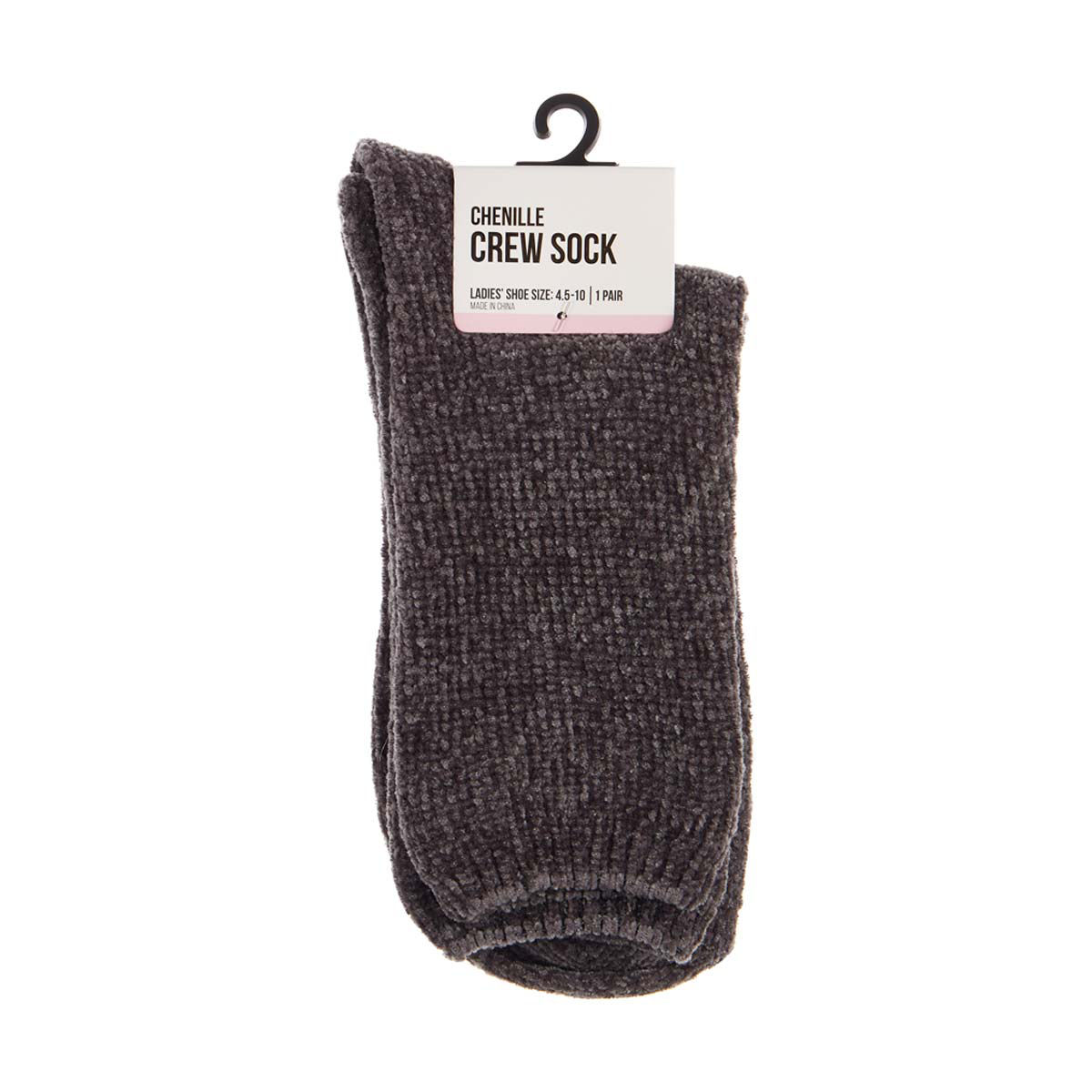 Chenille Ribbed Crew Sock, Charcoal