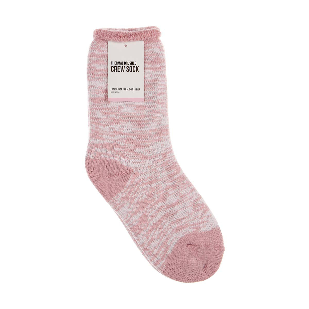Thermal Brush Crew Sock, Pink/Grey