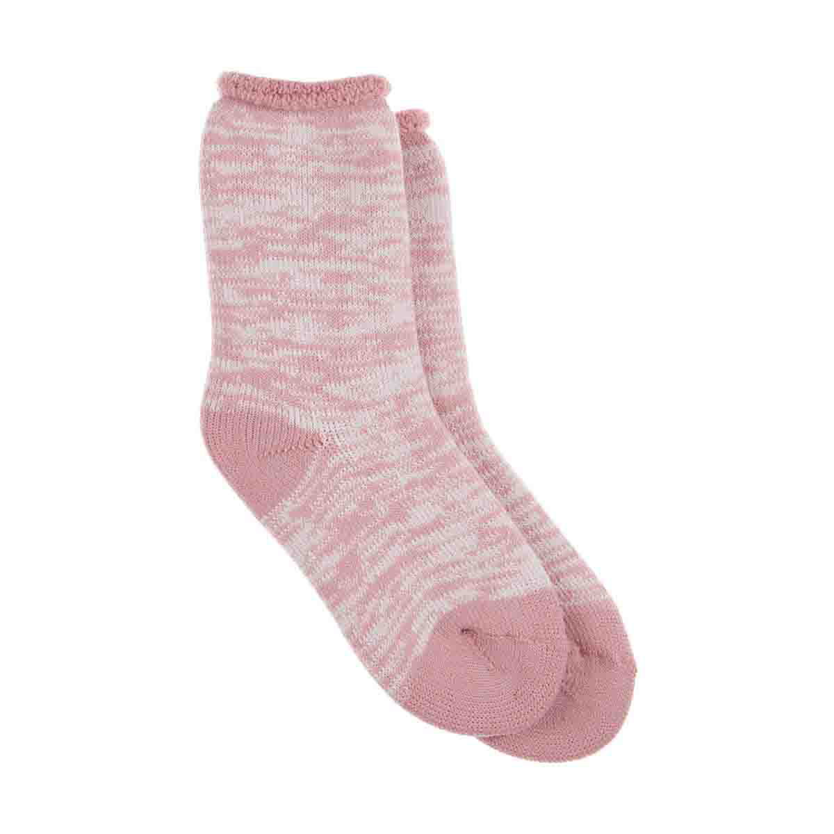 Thermal Brush Crew Sock, Pink/Grey