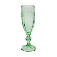Decorative Embossed Green Stemmed Champagne Glass