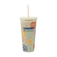 Rubber Coated Passport Tumbler with Reusable Straw, Beige, 24 oz