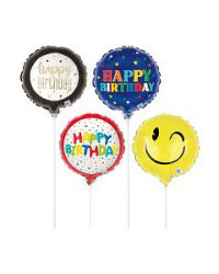 Round Foil Balloons on a Stick, 9 in,