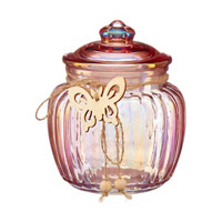 Decorative Ribbed Glass Jar, Pink