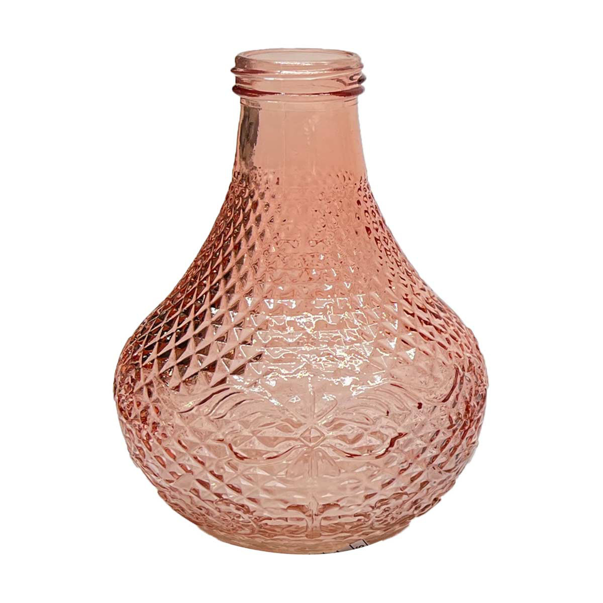 Decorative Embossed Glass Vase, Pink