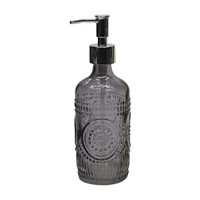 Embossed Vintage Glass Soap Pump Dispenser, Gray