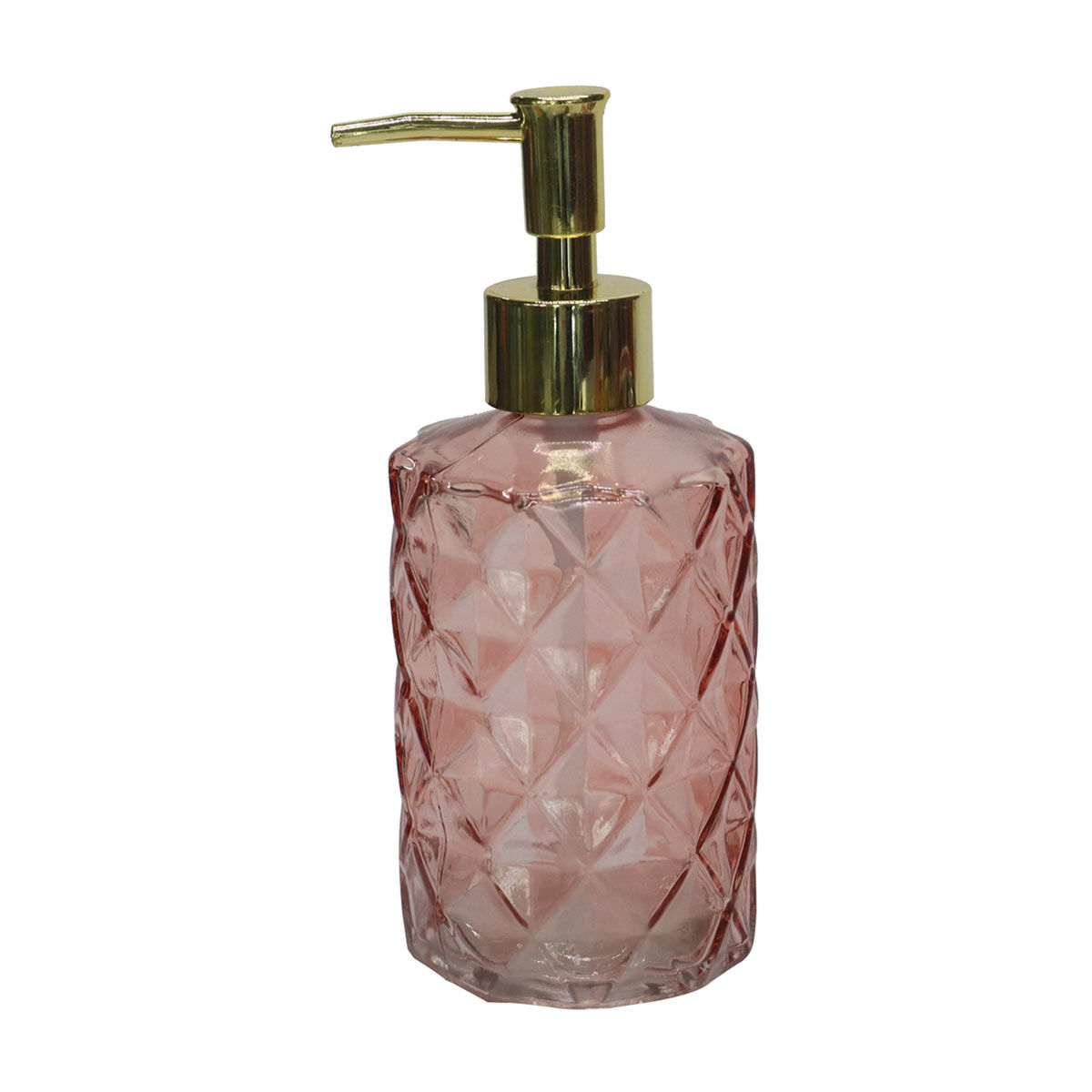 Embossed Diagram Glass Soap Pump Dispenser, Pink