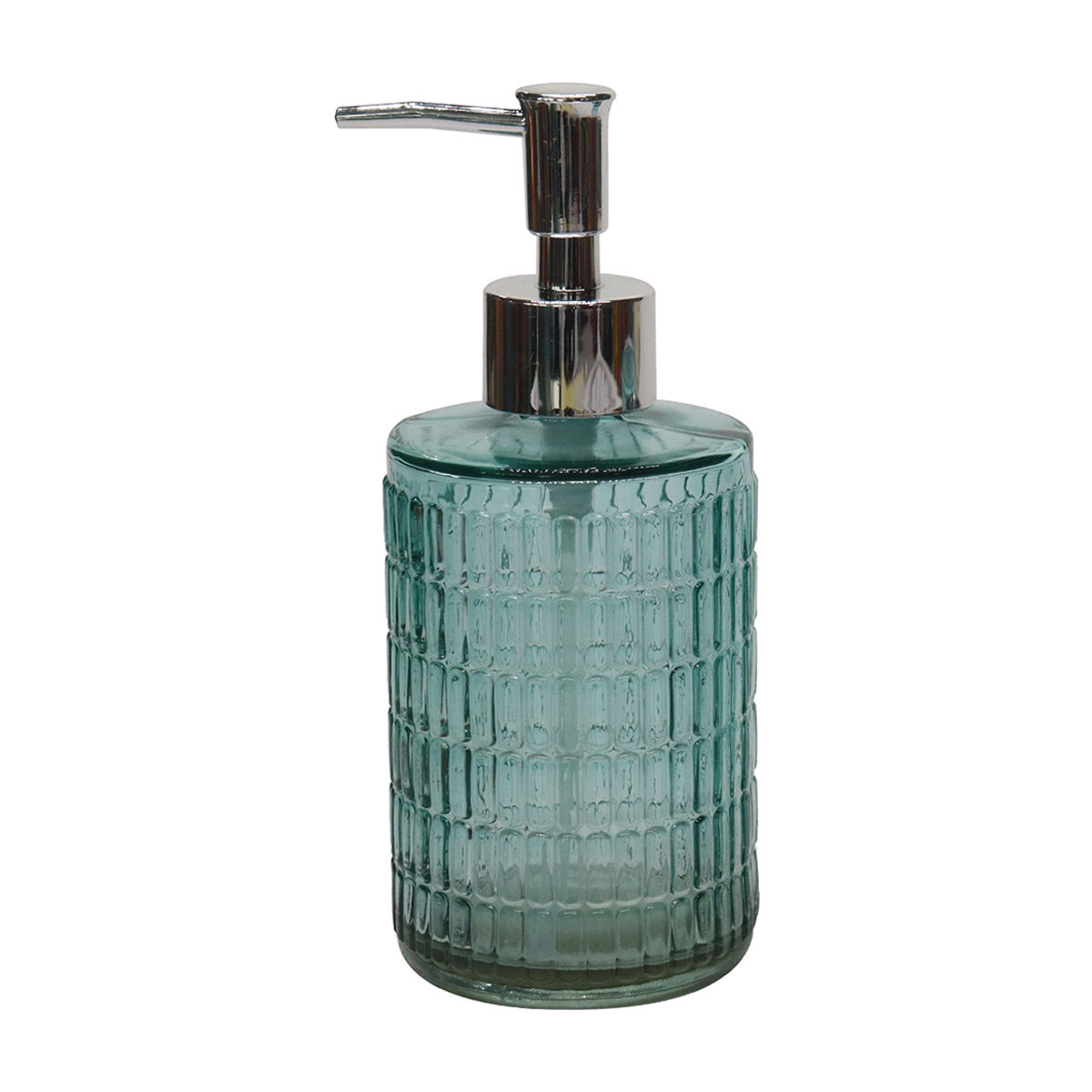 Embossed Glass Soap Pump Dispenser, Teal