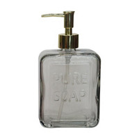 'Pure Soap' Embossed Glass Soap Pump Dispenser, Clear