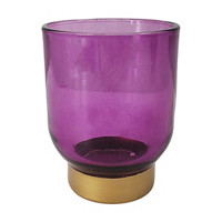 Glass Candle Holder, Purple with Gold Bottom