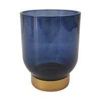 Glass Candle Holder, Blue with Gold Bottom