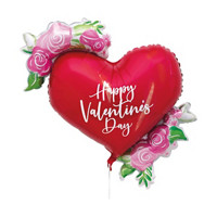 Giant Foil Floral Heart Shaped Balloon with White Ribbon, 56 Inches