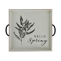 'Hello Spring' Wooden Decorative Tray with Handles
