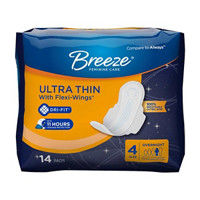 Breeze Ultrathin Wings Overnight Unscented, 14 ct