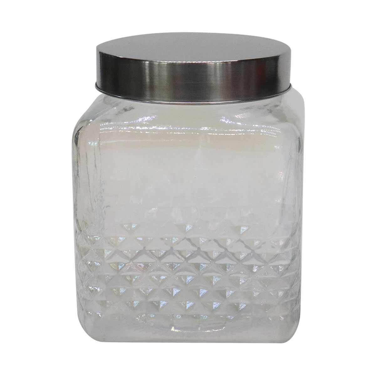 Decorative Embossed Iridescent Glass Canister, Medium