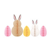 Unique Party Honeycomb Bunny and Easter Egg Centerpiece Decorations, 5 ct