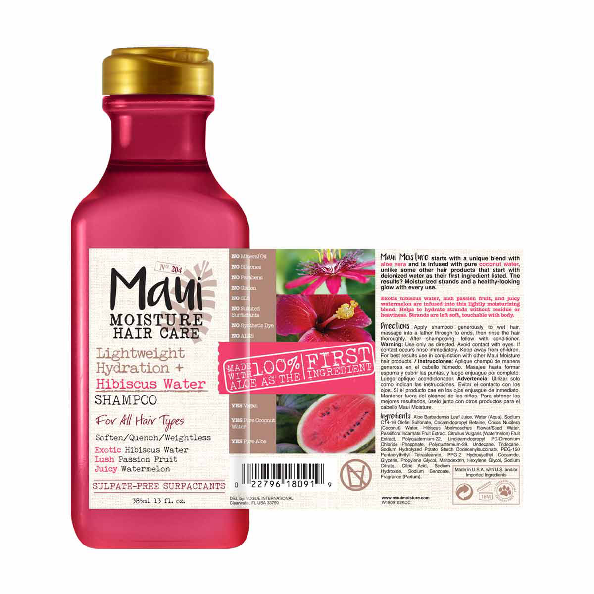 Maui Moisture Lightweight Hydration Hibiscus Water Shampoo 13 fl oz