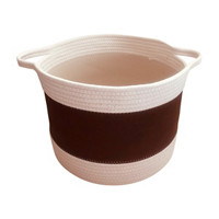 Cotton Rope & Faux Leather Round Storage Basket