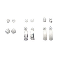 Stud Earrings And Hoop Earrings, 6 Pack, Silver Colored