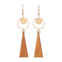 Triangle Dangling Earrings with Wooden Accent