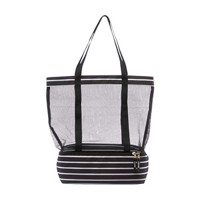 Mesh Top Stripes Printed Cooler Bag