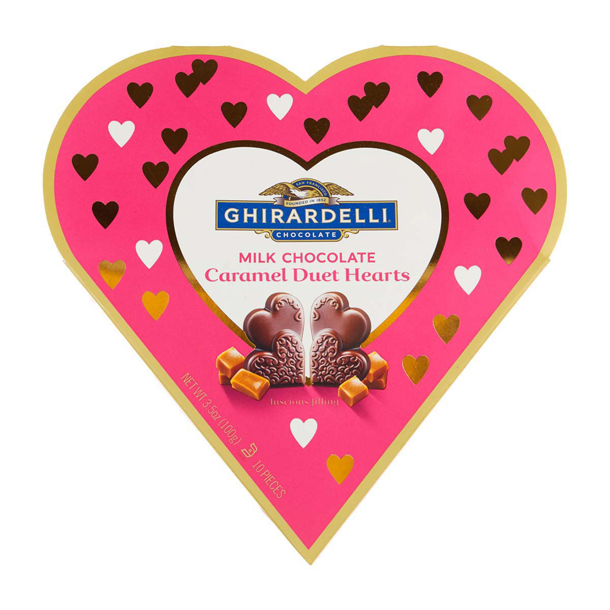 Ghirardelli’s Milk Chocolate Caramel Duet Hearts, 3.4 oz Heart Gift Box