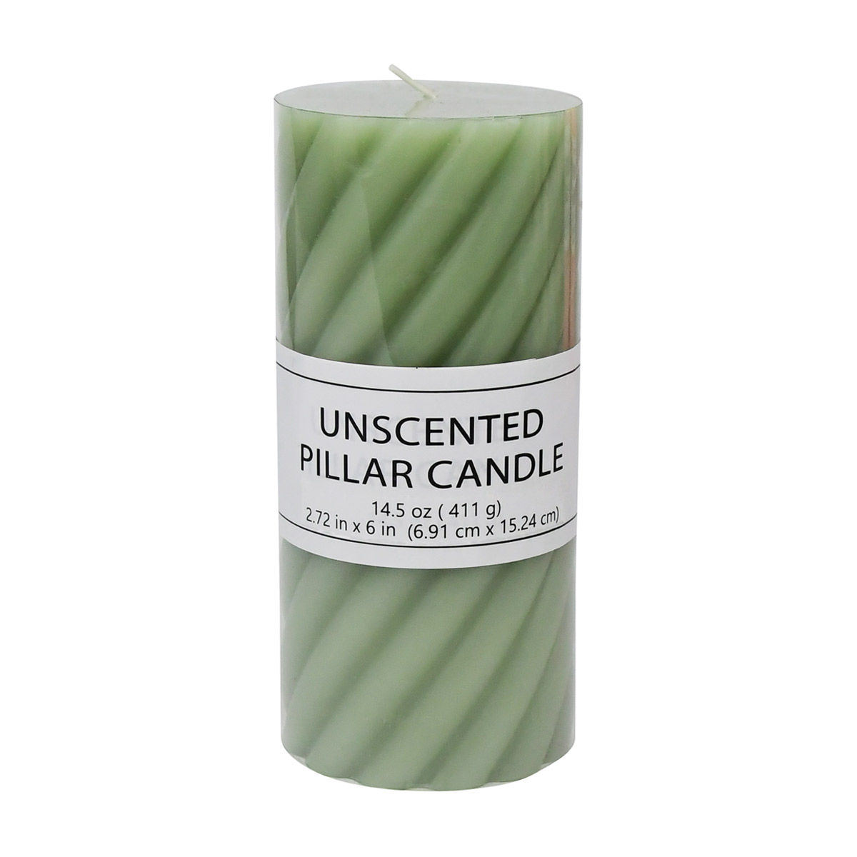 Twisted Unscented Pillar Candle, Green