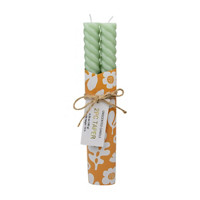 Green Unscented Sculptural Taper Candle, 2 Pieces