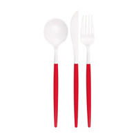 Assorted Plastic Cutlery, Set for 4, White & Red