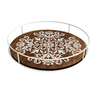 Wooden Round Tray with Metal Frame, Medium