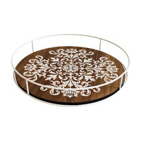 Wooden Round Tray with Metal Frame, Large