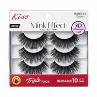 Kiss Mink Effect Collection 3D Volume Eyelashes, Queen, 3 ct