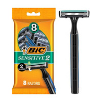 BIC Sensitive 2 Disposable Razors for Men With 2 Blades for Sensitive Skin, 8 Pack of Shaving Razors