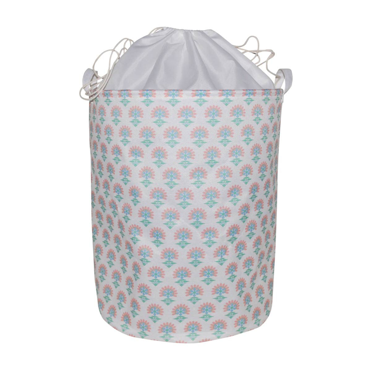 Floral Printed Round Fabric Laundry Hamper, Large