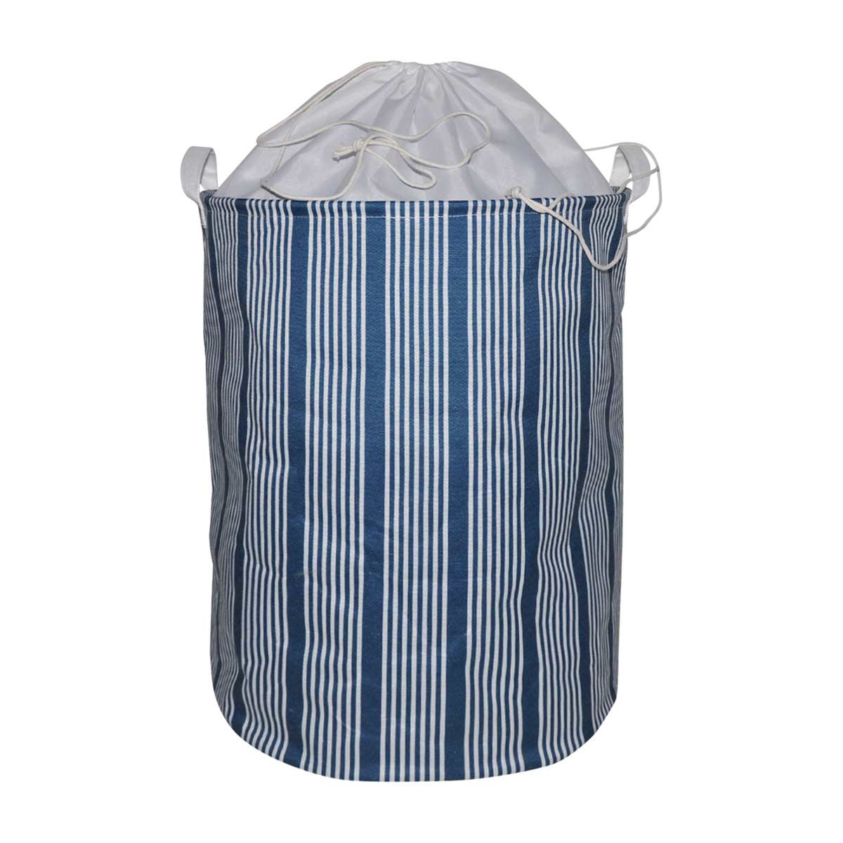 Striped Round Fabric Laundry Hamper, Large
