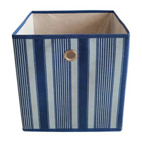 Blue Striped Foldable Storage Cube Bin