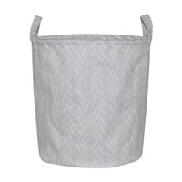 Gray Leaf Printed Round Storage Basket with Handles,