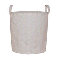 Pink Leaf Printed Round Storage Basket with Handles,
