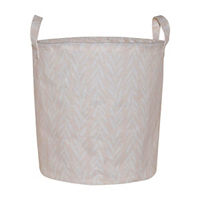 Pink Leaf Printed Round Storage Basket with Handles, Large